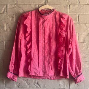 Banjanan Pink Ruffle Blouse - Size Small - Bohemian Chic!